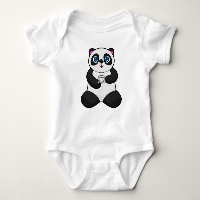 Panda with Cup of Coffee Baby Bodysuit (Front)