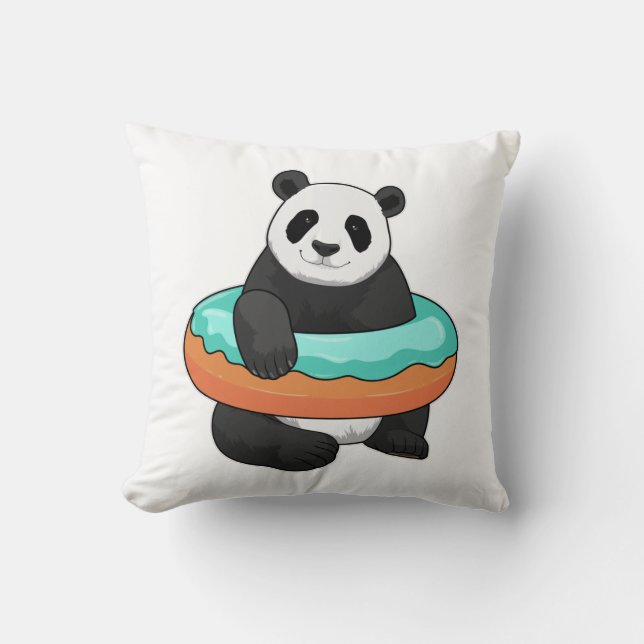 Panda with Donut Throw Pillow (Front)