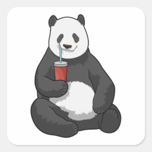 Panda with Drink Square Sticker