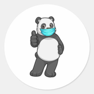 Panda with Face mask Classic Round Sticker