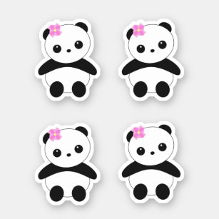 Adorable Baby Panda On Pink Stickers (6 Stickers)