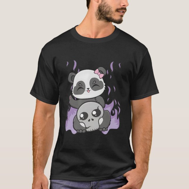 Panda With Hairbow Skull For Pastel Goth T-Shirt (Front)