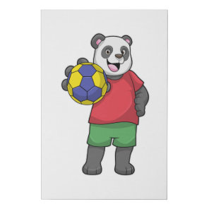 Panda with Handball Sports Faux Canvas Print