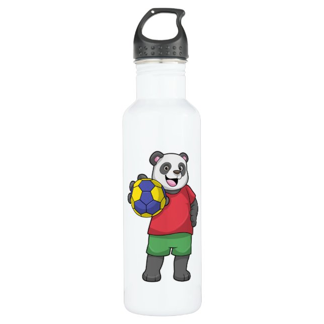 Panda with Handball Sports Stainless Steel Water Bottle (Front)