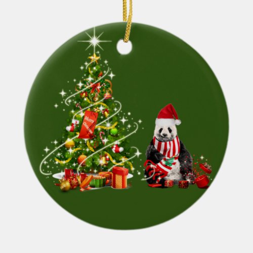 Panda With Hat Scafts  Christmas Ceramic Ornament