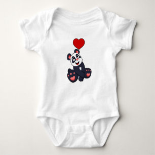 Panda with Heart Baby Bodysuit