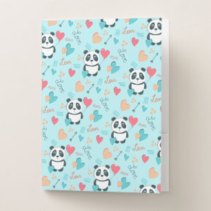 Panda with Heart Balloon Pocket Folder