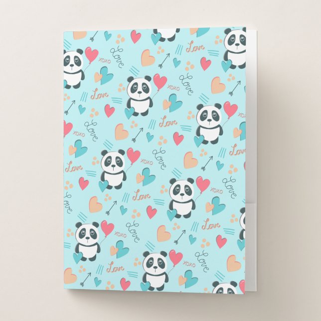 Panda with Heart Balloon Pocket Folder (Front)