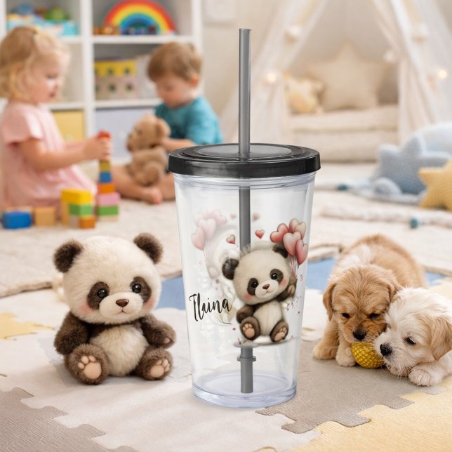 Panda with Heart Balloons Acrylic Tumbler (Creator Uploaded)