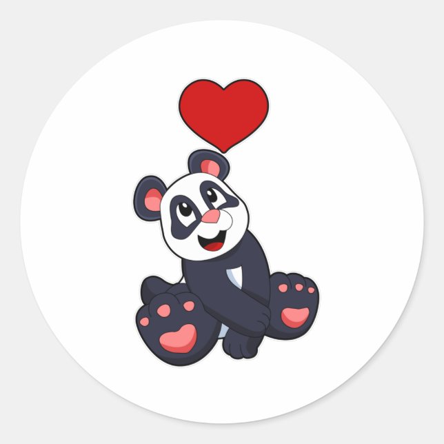Panda with Heart Classic Round Sticker (Front)