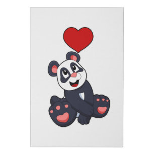 Panda with Heart Faux Canvas Print