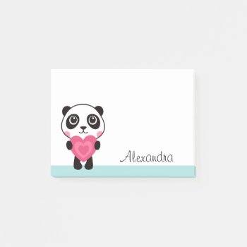 Panda With Heart Personalized Name Post-it Notes by BrightAndBreezy at Zazzle