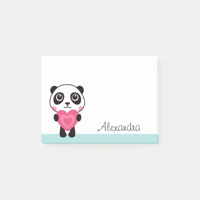 Panda with heart personalized name post-it notes (Front)