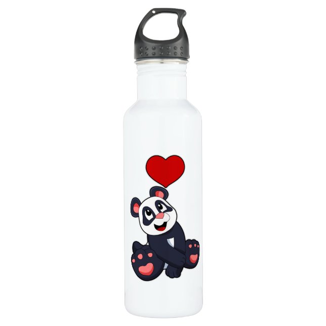 Panda with Heart Stainless Steel Water Bottle (Front)