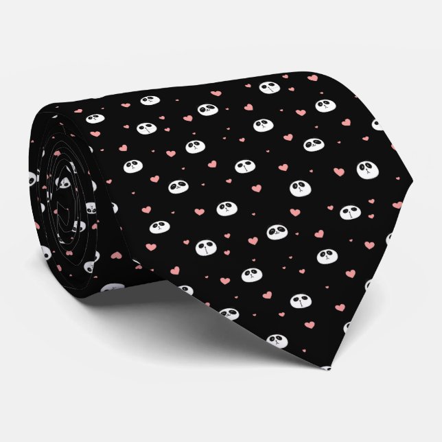 Panda with hearts pattern neck tie (Rolled)