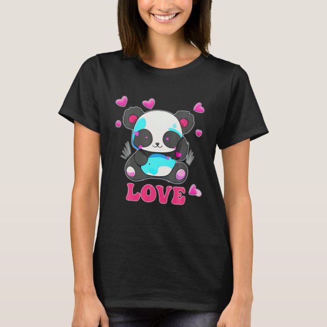 Panda With Hearts Valentines Day Women And Girls T-Shirt (Front)
