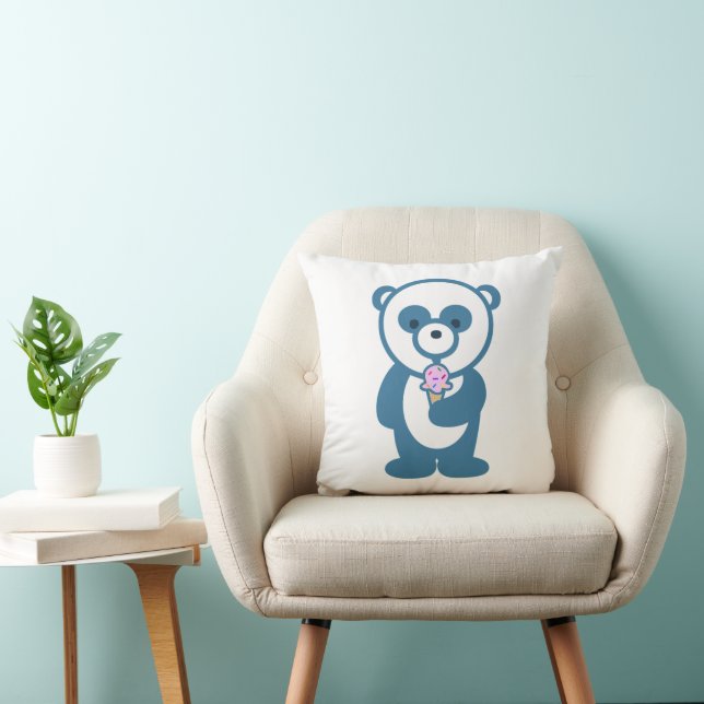 Panda With Ice Cream Throw Pillow (Chair)