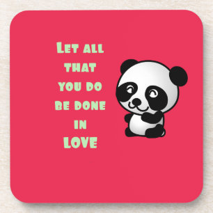 Panda with Inspirational Love Quote Drink Coaster
