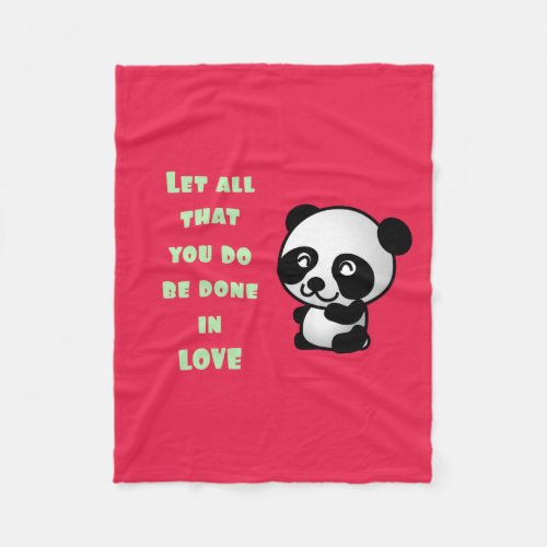 Panda with Inspirational Love Quote Fleece Blanket