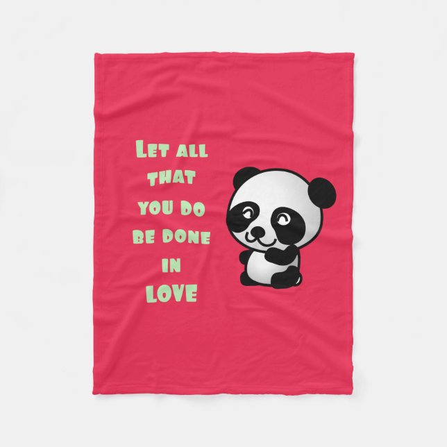 Panda with Inspirational Love Quote Fleece Blanket (Front)