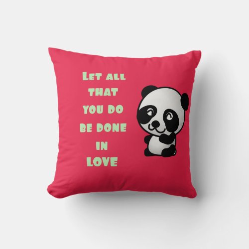 Panda with Inspirational Love Quote Throw Pillow
