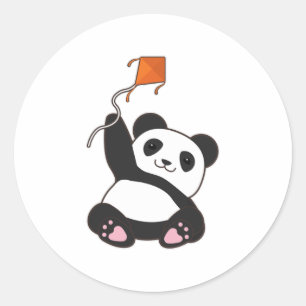 Panda with Kite Classic Round Sticker