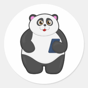 Panda with Mobile phone Classic Round Sticker