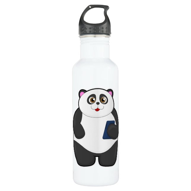 Panda with Mobile phone Stainless Steel Water Bottle (Front)