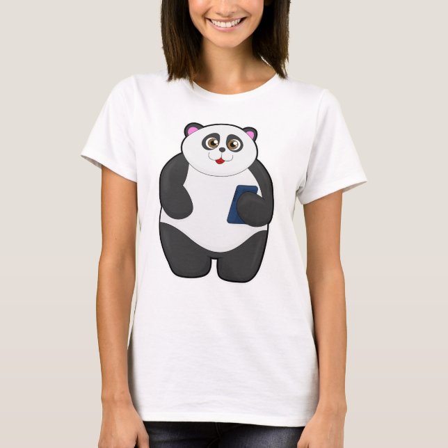 Panda with Mobile phone T-Shirt (Front)