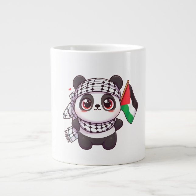 Panda with Peace in Palestine Giant Coffee Mug (Front)