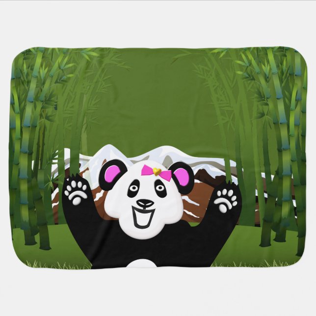 Panda with Pink Bow Baby Blanket (Horizontal)