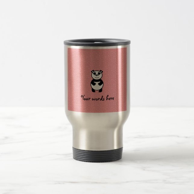 Panda with pink paw background travel mug (Center)