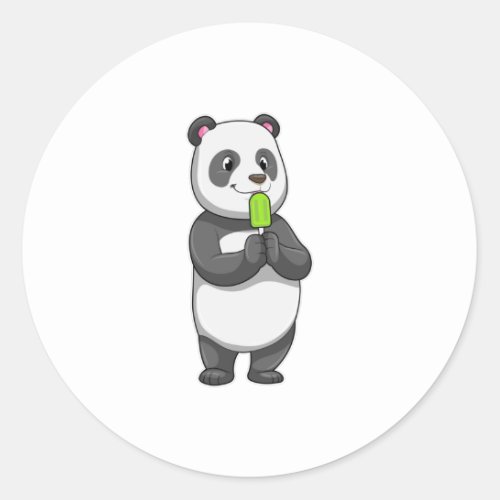 Panda with Popsicle Classic Round Sticker