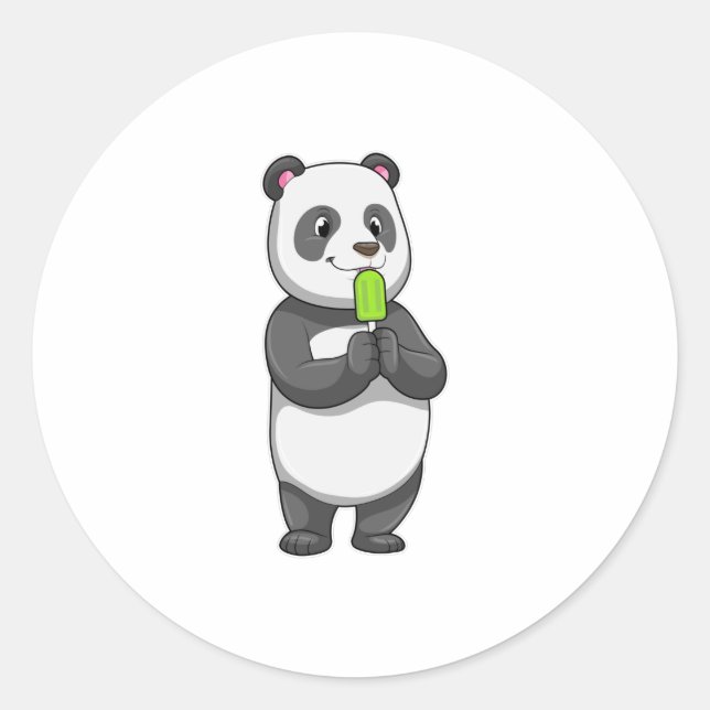 Panda with Popsicle Classic Round Sticker (Front)