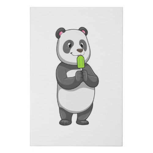 Panda with Popsicle Faux Canvas Print