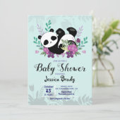 Panda with Purple Flowers Baby Shower Invitation (Standing Front)