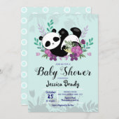 Panda with Purple Flowers Baby Shower Invitation (Front/Back)
