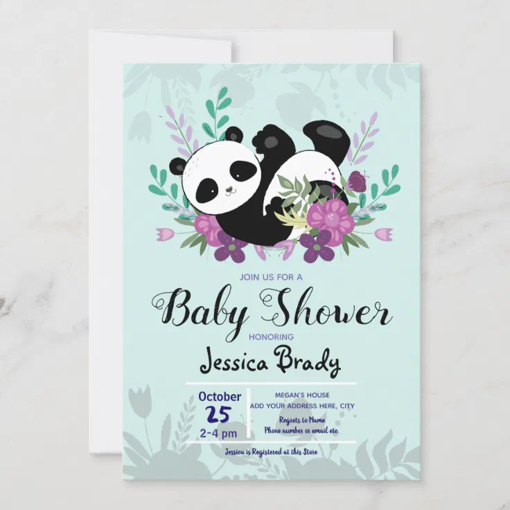 8 ~ Supplies Stationery Cards Purple HAPPY BIRTHDAY Panda Party INVITATIONS 