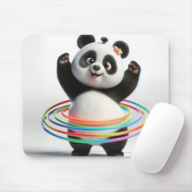 Panda With Rainbow Hula Hoops Mouse Pad (With Mouse)