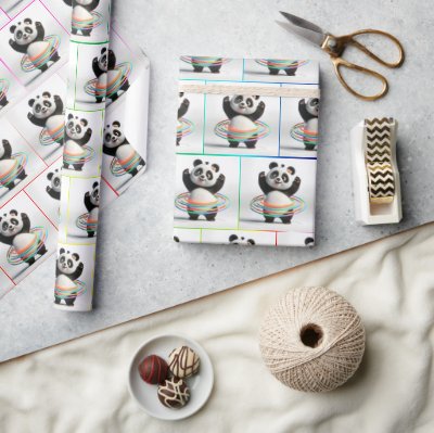 Panda With Rainbow Hula Hoops Wrapping Paper