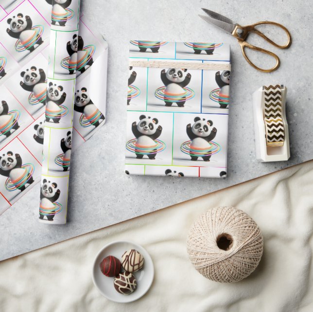 Panda With Rainbow Hula Hoops Wrapping Paper (Crafts)