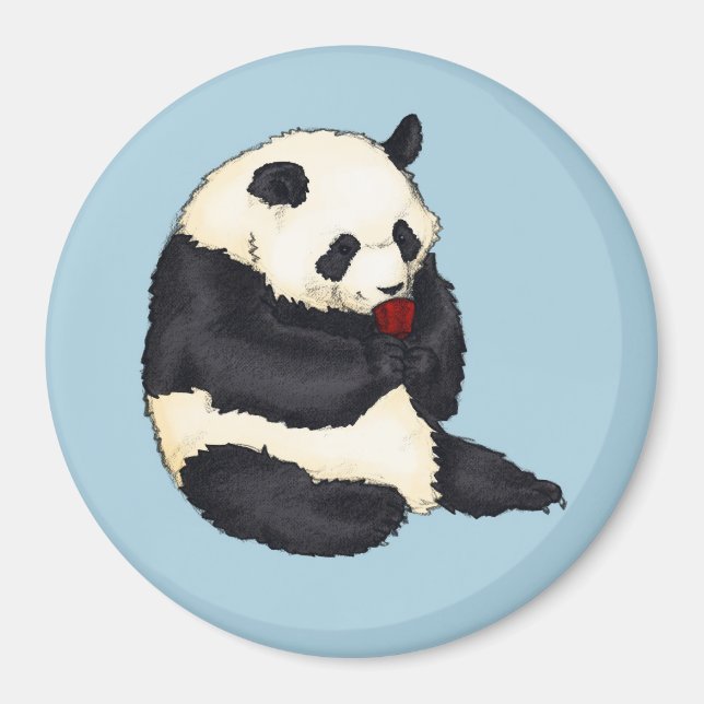 Panda with red tea cup magnet (Front)