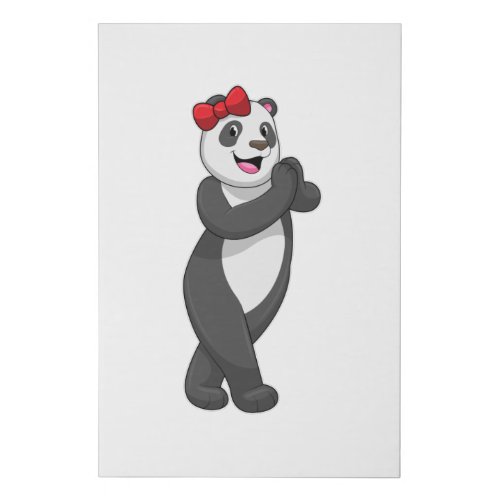 Panda with Ribbon Faux Canvas Print