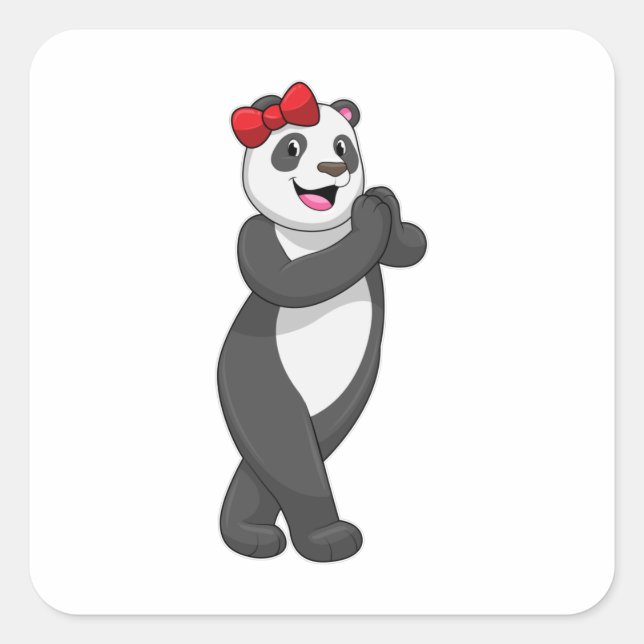 Panda with Ribbon Square Sticker (Front)