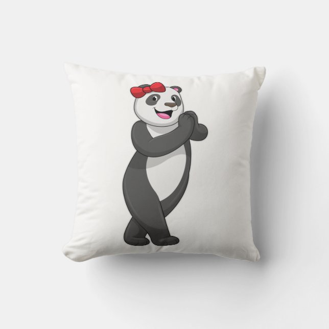 Panda with Ribbon Throw Pillow (Front)