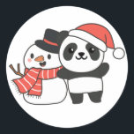 Panda With Snowman In Winter For Christmas Classic Round Sticker<br><div class="desc">Panda with snowman in winter for Christmas - a snowman for winter and Christmas. A winter greeting in the cold season for the holidays. Christmas panda with snowman.</div>