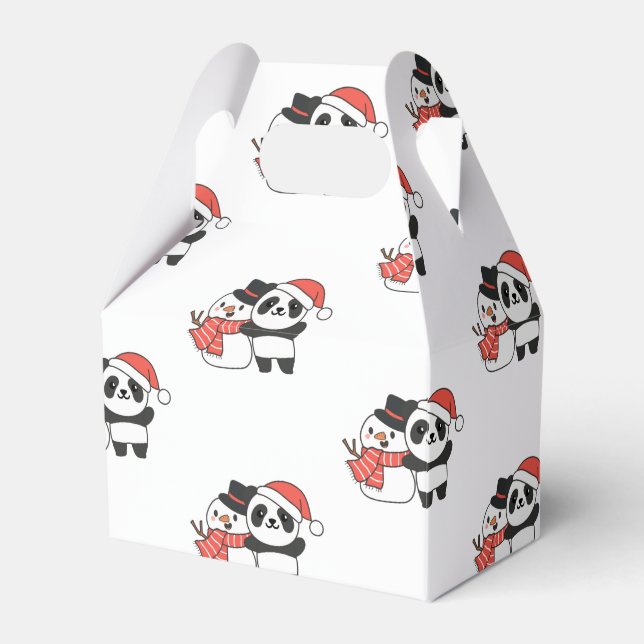 Panda With Snowman In Winter For Christmas Favor B Boxes (Front Side)