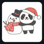 Panda With Snowman In Winter For Christmas Square  Sticker<br><div class="desc">Panda with snowman in winter for Christmas - a snowman for winter and Christmas. A winter greeting in the cold season for the holidays. Christmas panda with snowman.</div>