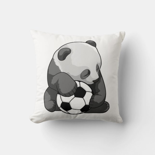 Panda with Soccer ball Throw Pillow (Front)