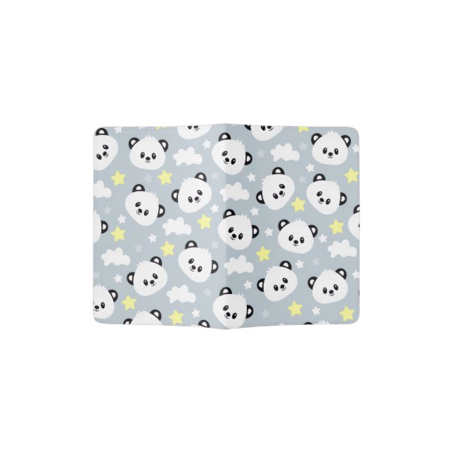 Panda with Stars and clouds pattern  Passport Holder (Opened)